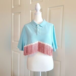 UPCYCLED 'Trans Is Beautiful' Cropped Polo With Fringe